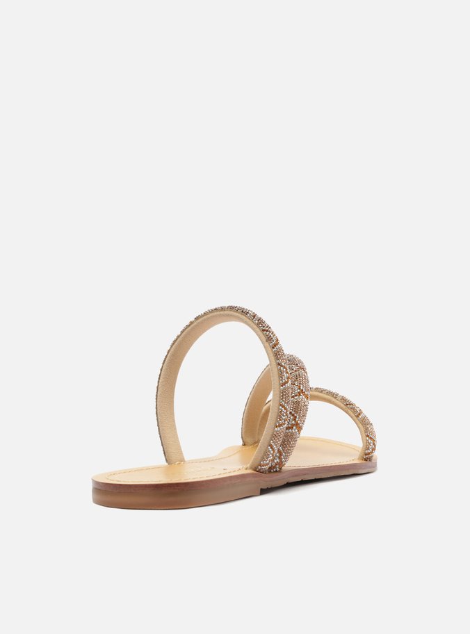 Rasteira Marrom Tira Diagonal Strass