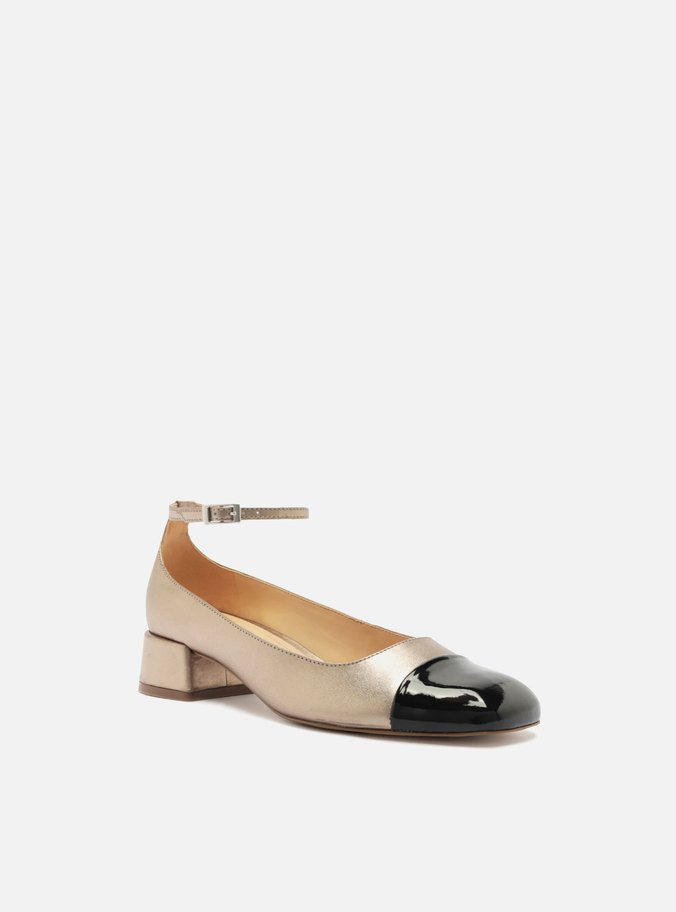 Sapato Boneca Dourado Bico Quadrado Cap Toe