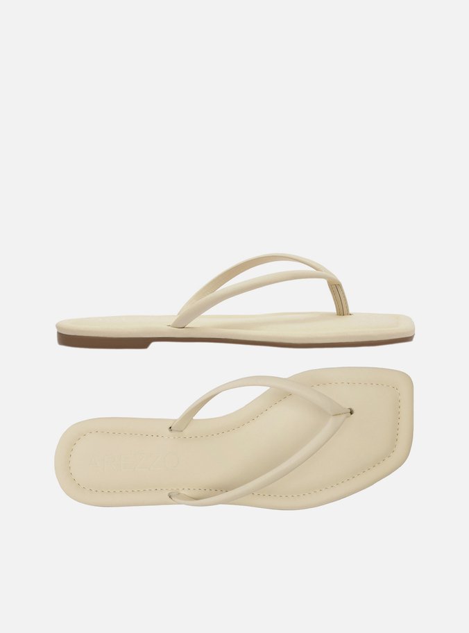 Rasteira Branca Flip Flop Bico Quadrado