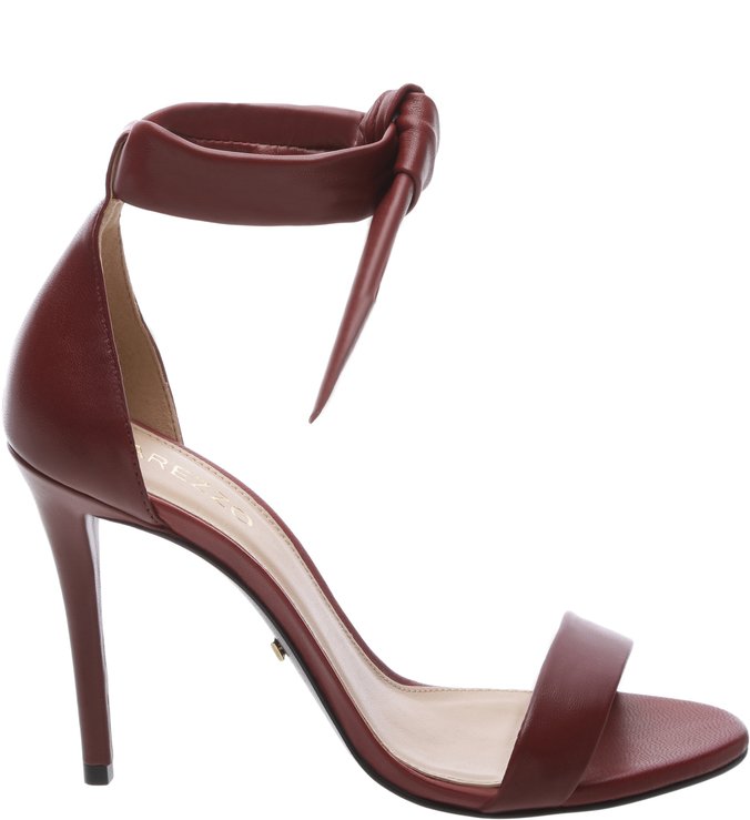 Sandália Couro Clássica Lace-up Salto Alto Vinho