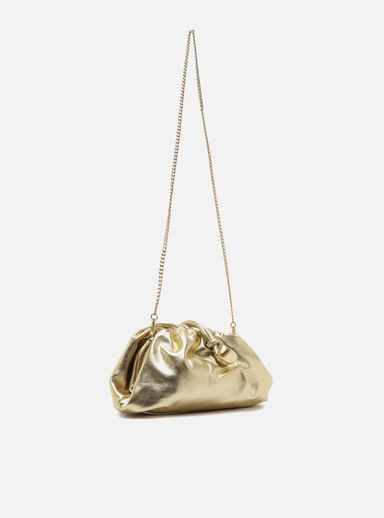 Bolsa Clutch Dourada Couro Média Corrente — foto 5