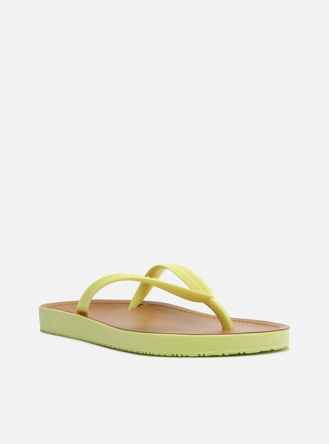 Chinelo de Dedo Amarelo Palmilha Marrom