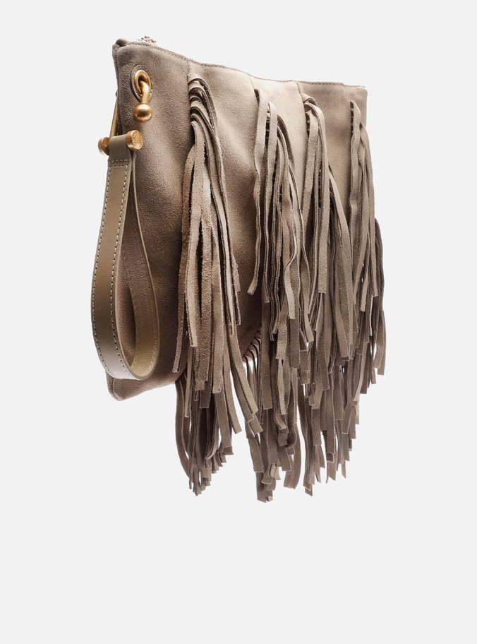 Bolsa Tiracolo Cinza Suede Grande Franjas