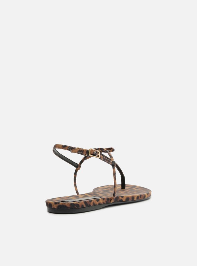 Sandália Rasteira Animal Print Tiras Slim Laço