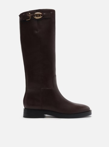 Bota Marrom Couro Cano Longo Montaria Metal