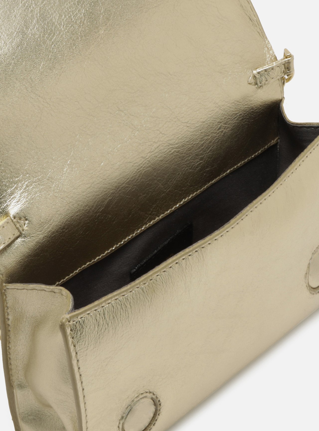 Bolsa Tiracolo Dourada Couro Pequena Logo — foto 4