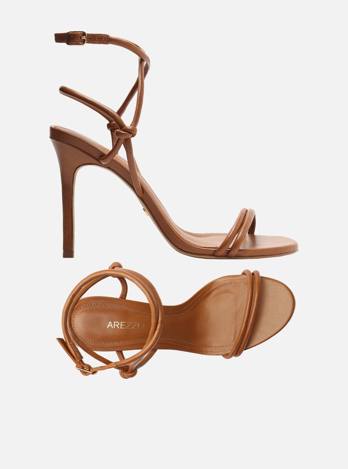 Sandália Marrom Salto Fino Tiras Knot
