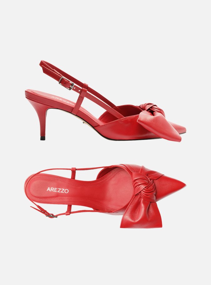 Scarpin Vermelho Couro Salto Fino Maxi Laço Slingback