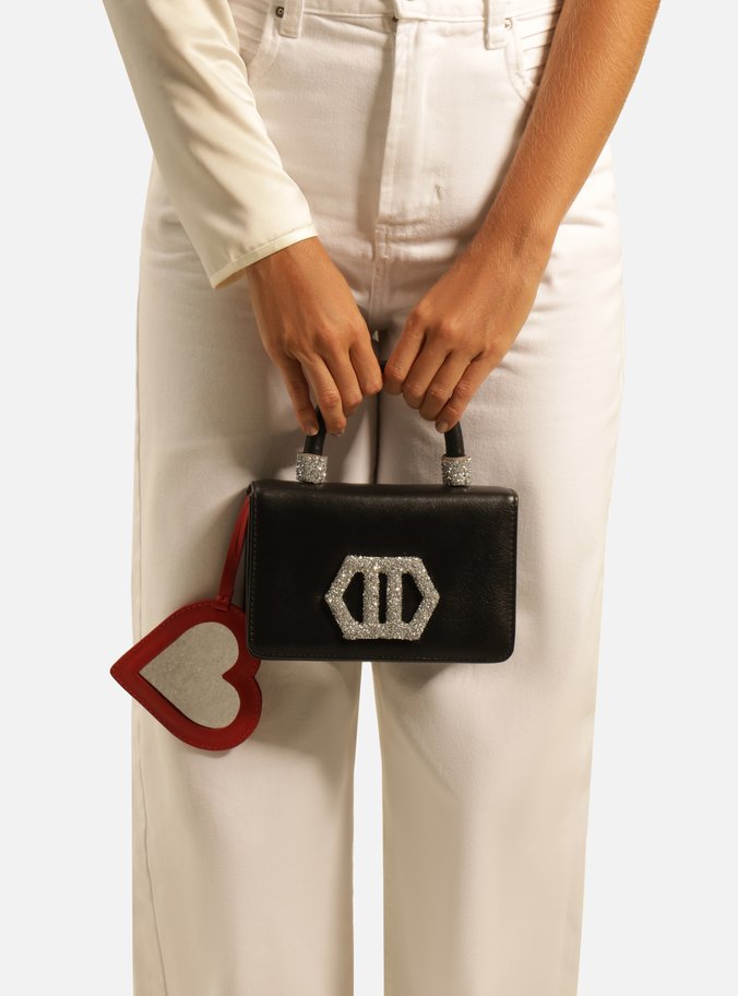 Bolsa Tiracolo Preta Couro  Pequena Brilhos