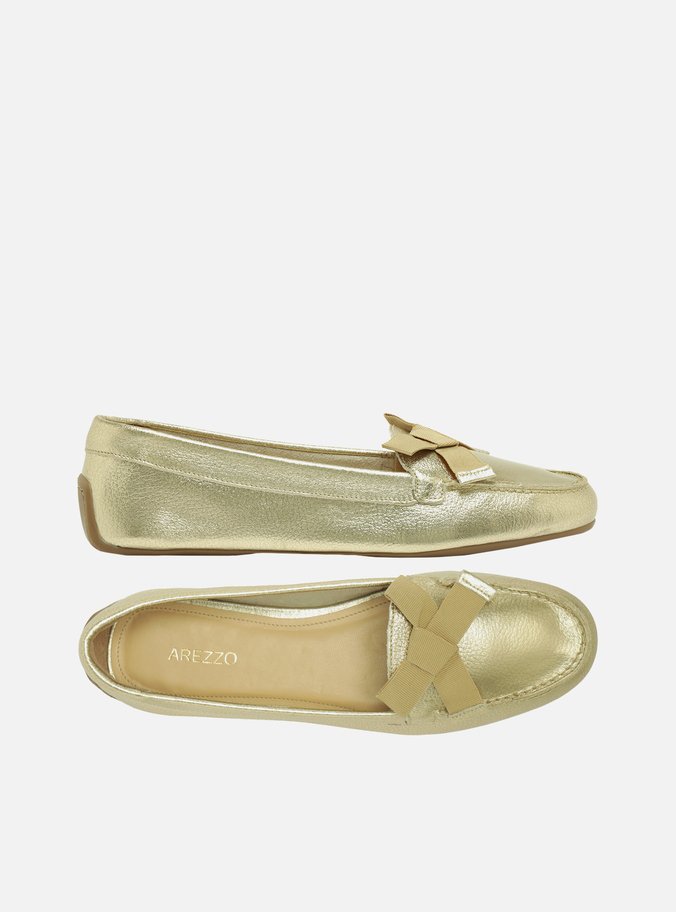 Mocassim Dourado Couro Francesca