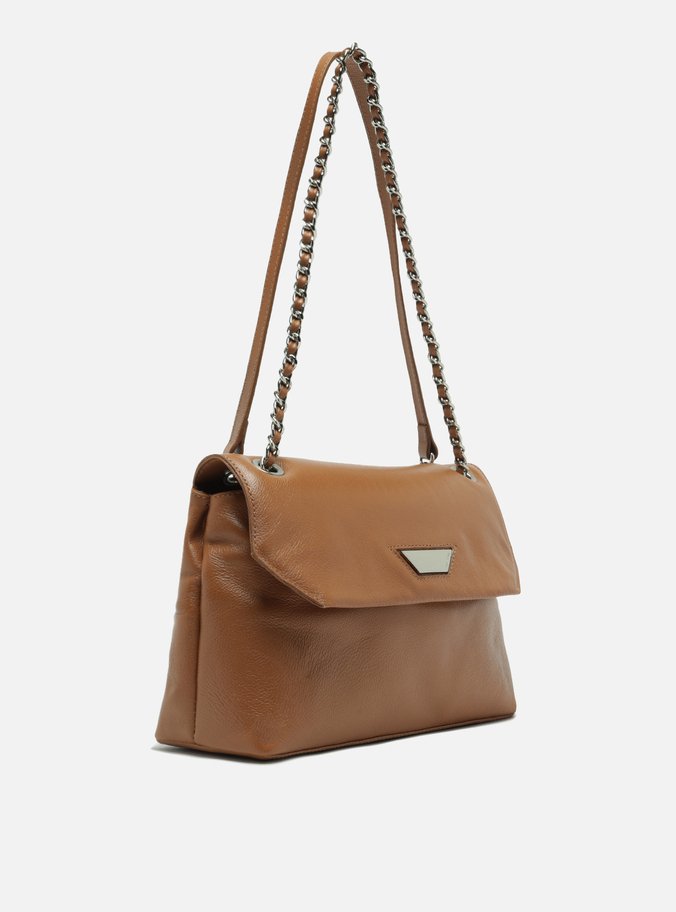 Bolsa Tiracolo Marrom Couro Média Lapela Metal
