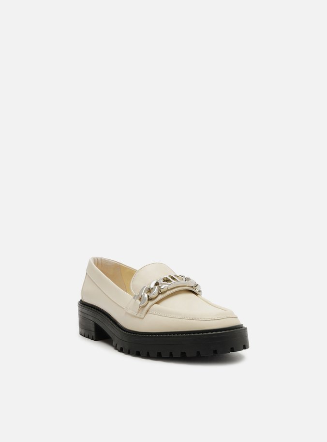 Mocassim Branco Couro Tratorado Corrente