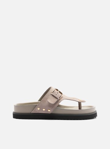 Sandália Papete Cinza Suede Tira Fivela