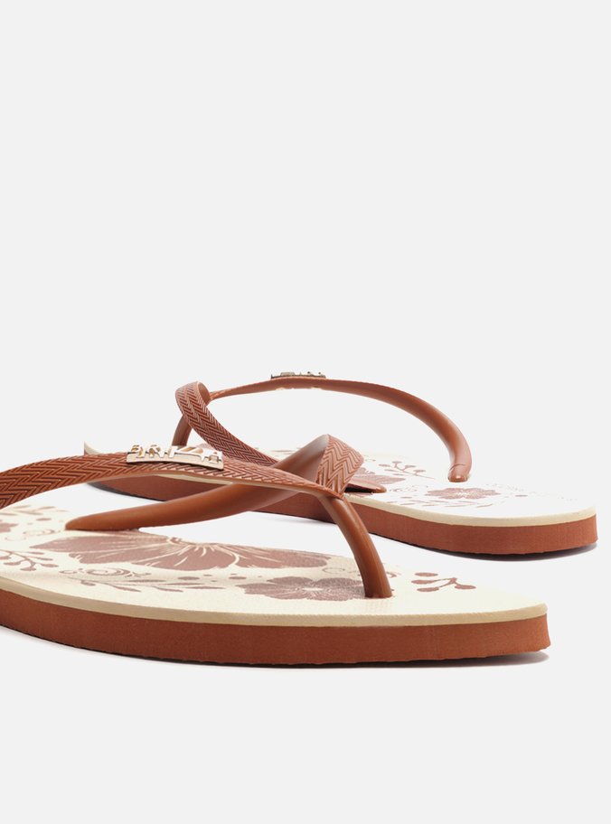 Chinelo de Dedo Marrom Estampa Flores