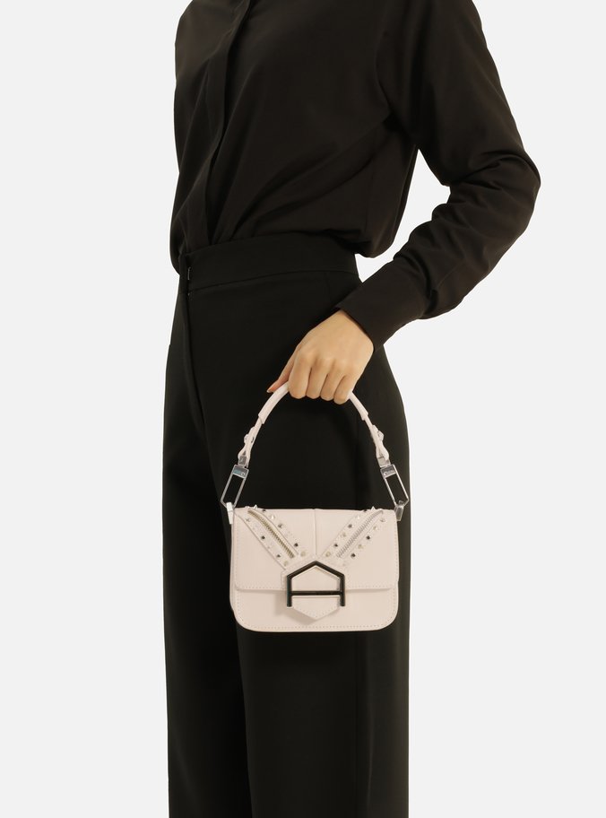 Bolsa Tiracolo Branca Couro Pequena Spikes