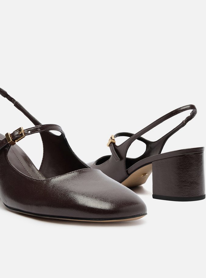 Sapato Boneca Marrom Couro Bloco Slingback Classic