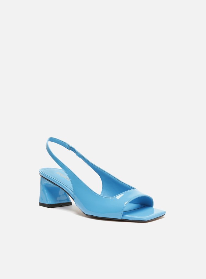 Sandália Azul Verniz Salto Bloco Slingback
