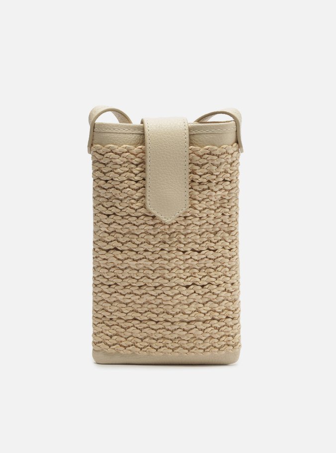 Mini Bag Branca Couro Tramada Porta-Celular