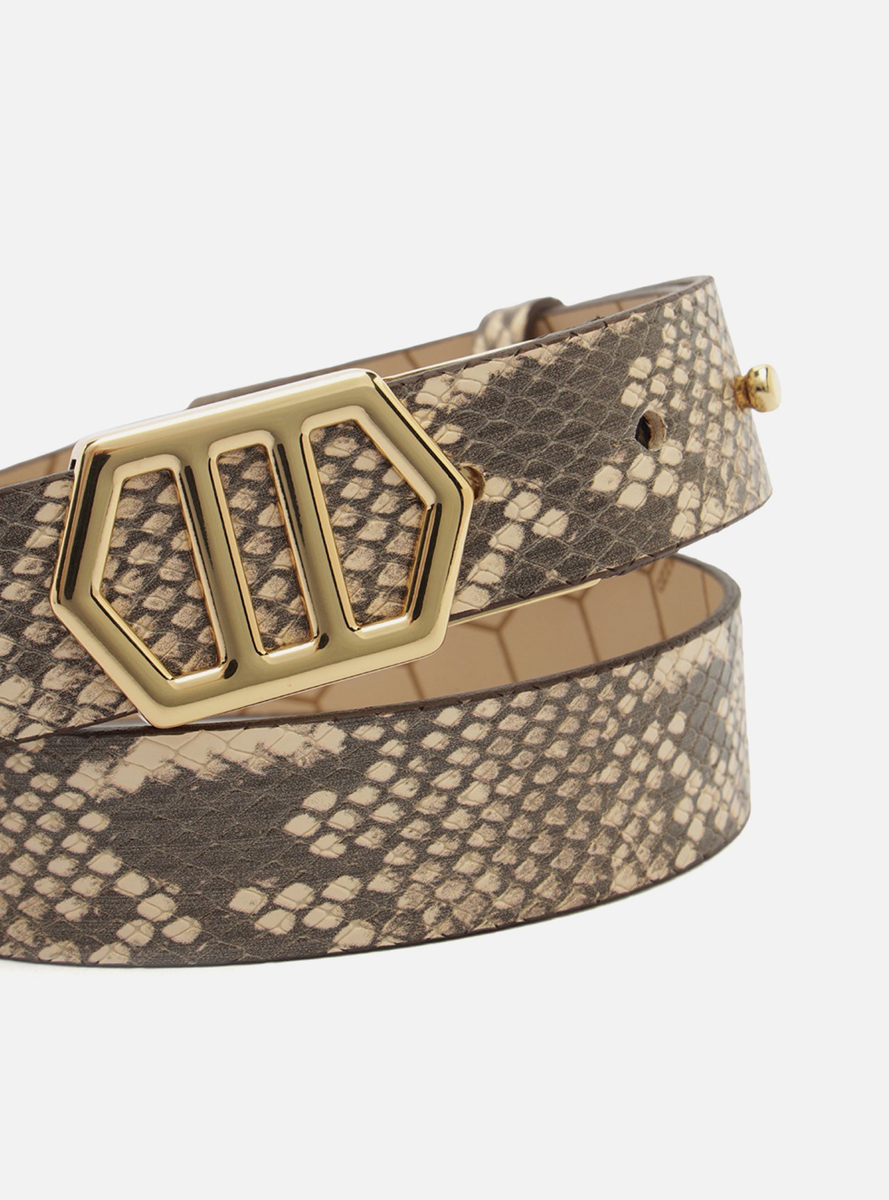 Cinto Cinza Snake Médio Fivela Hexagonal — foto 4