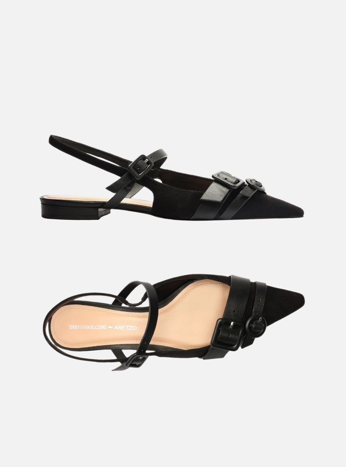 Sapatilha Preta Nobuck Slingback Fivelas