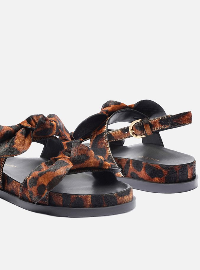 Sandália Papete Animal Print Laços Tachas