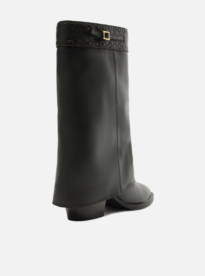 Bota Preta Couro Cano Curto Polaina Folk