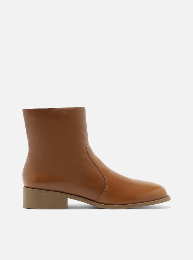 Bota Marrom Couro Cano Curto Salto Bloco