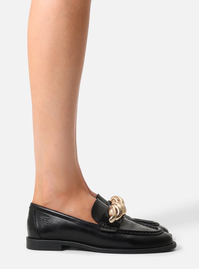Mocassim Preto Couro Bico Redondo Bridão