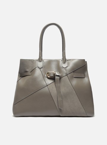 Bolsa Shopping Cinza Couro Grande Fivela