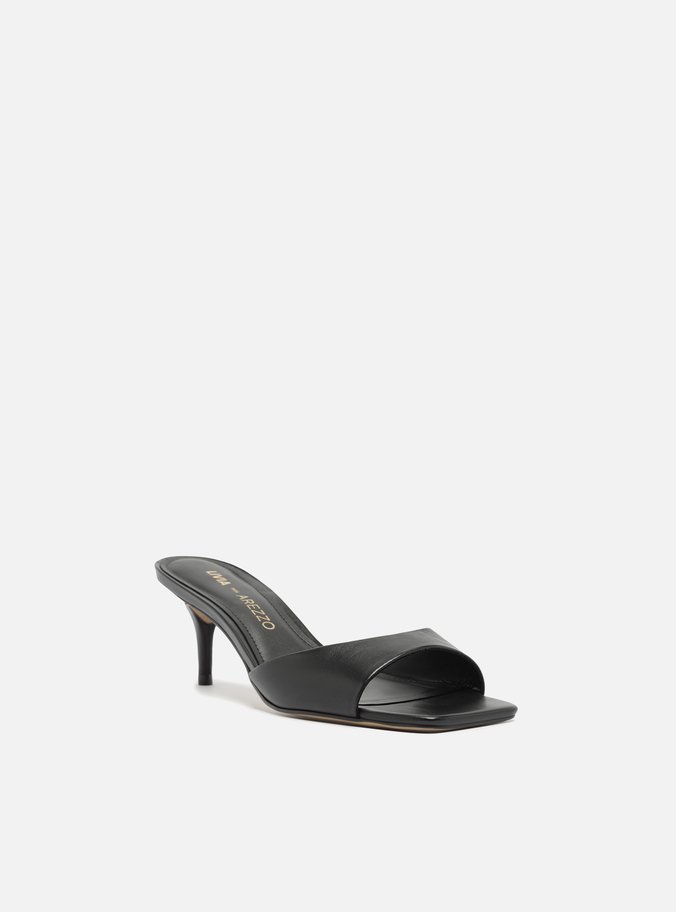 Mule Preto Couro Salto Fino Livia