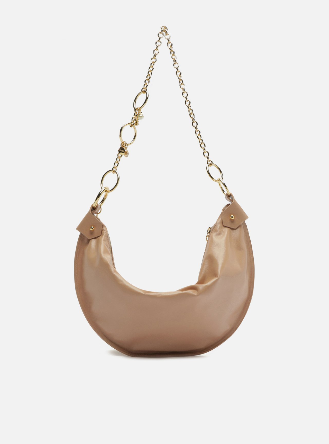 Bolsa Tiracolo Bege Couro Média Correntes — foto 3