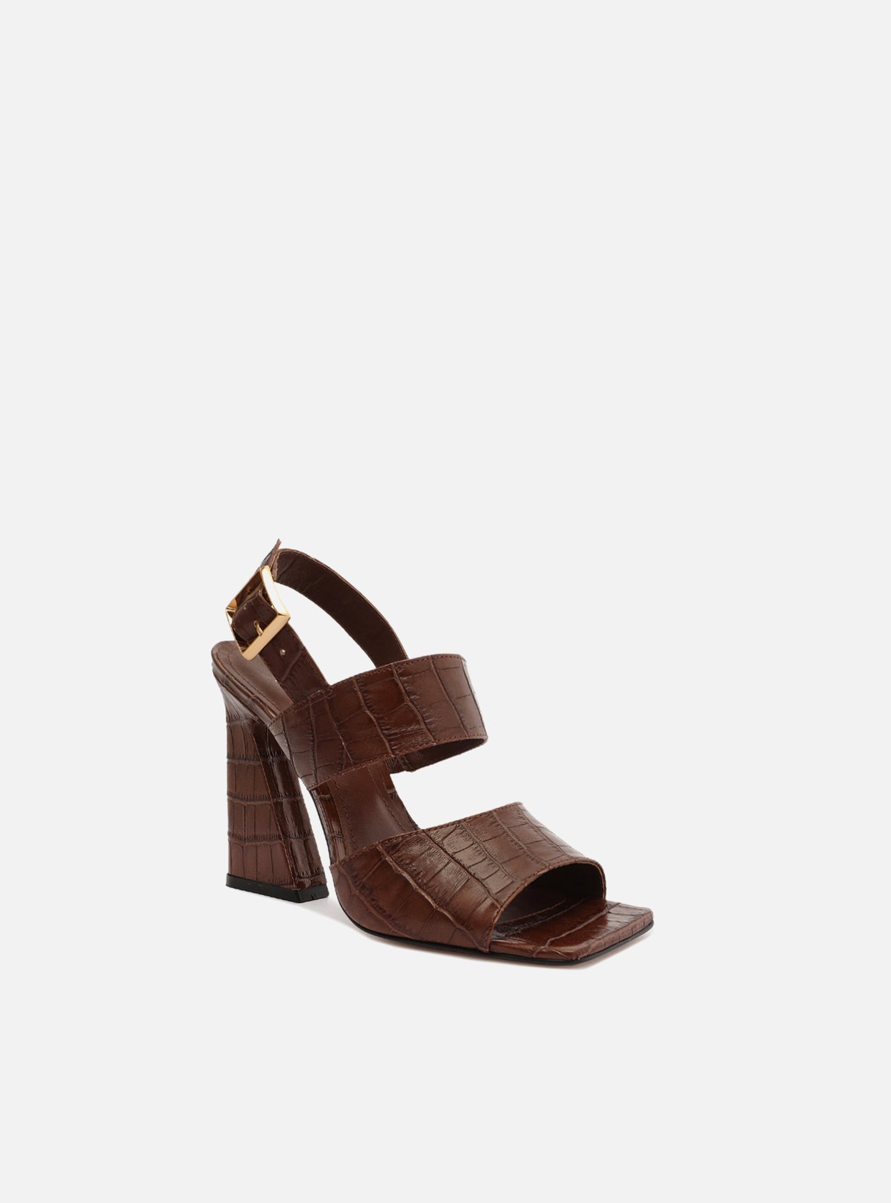 Sandália Marrom Croco Salto Alto Bico Quadrado — foto 2