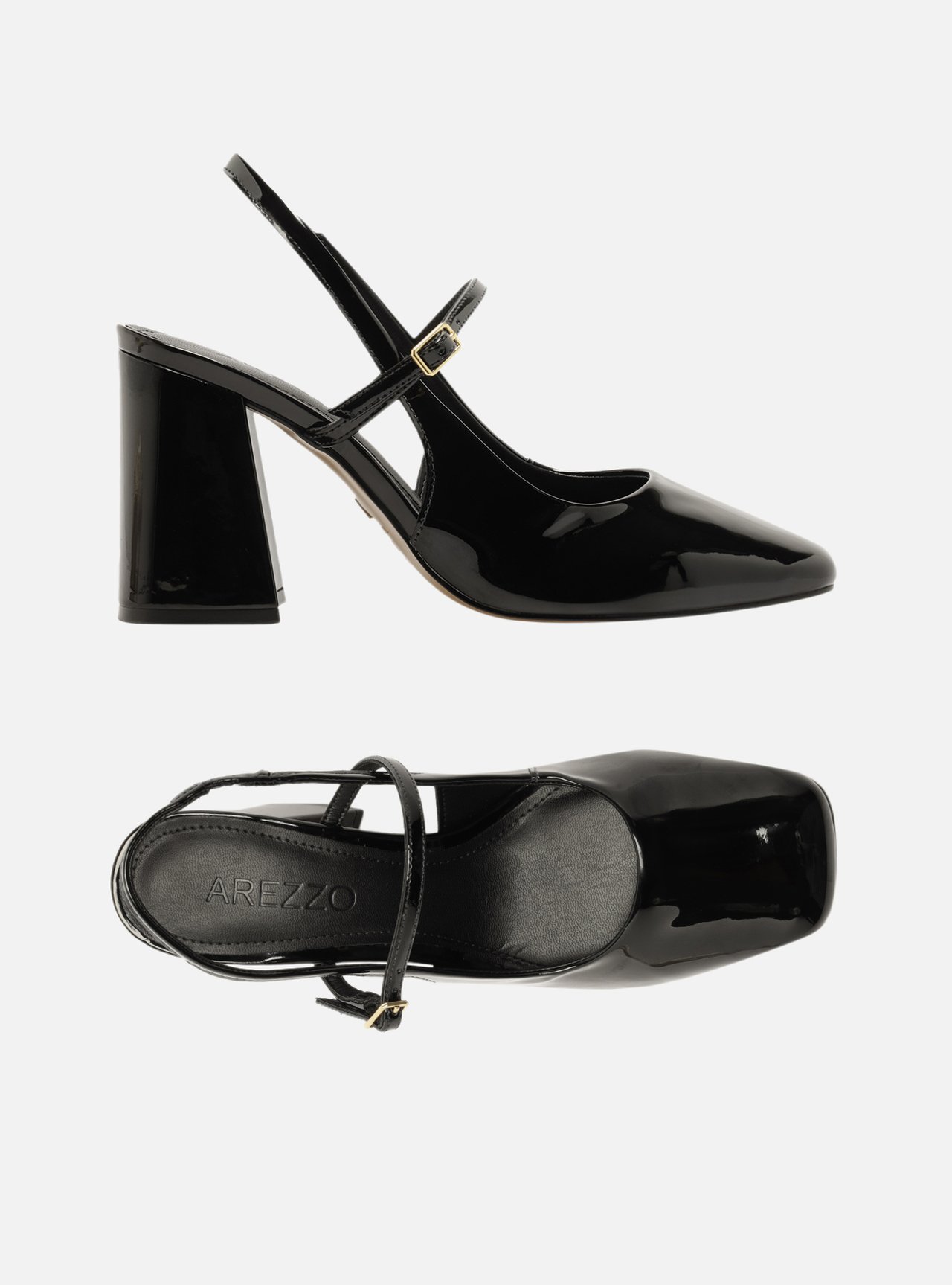 Scarpin Preto Verniz Salto Bloco Fivela — foto 5