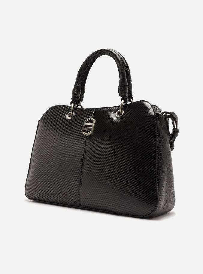 Bolsa Tote Preta Couro Grande Metal