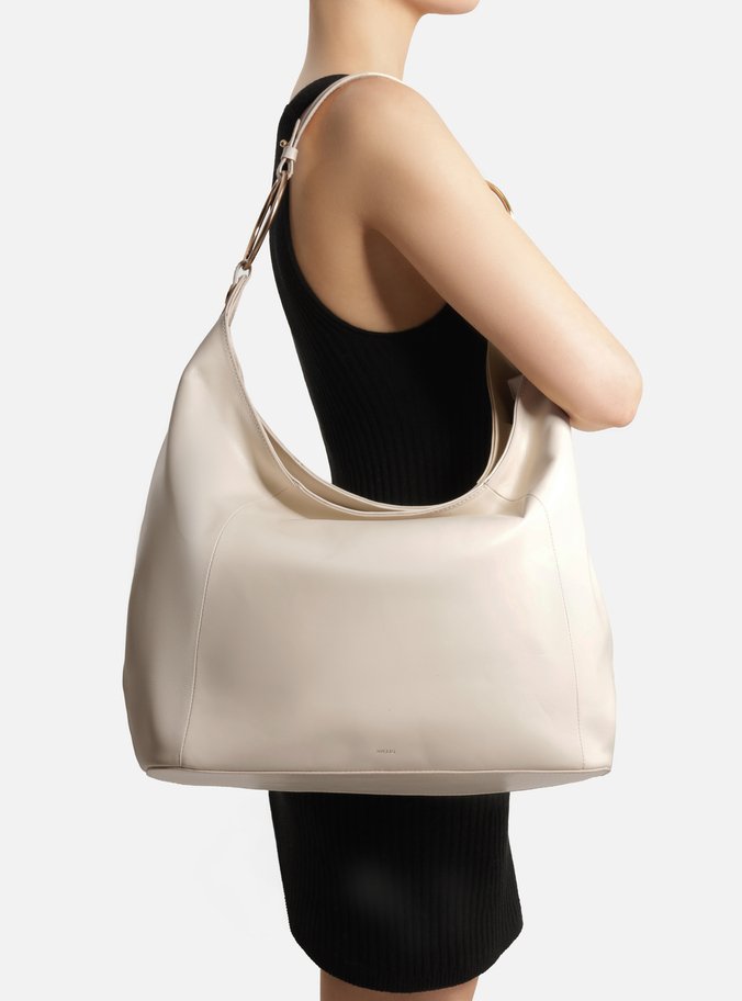 Bolsa Hobo Off White Couro Grande Argolas Alça