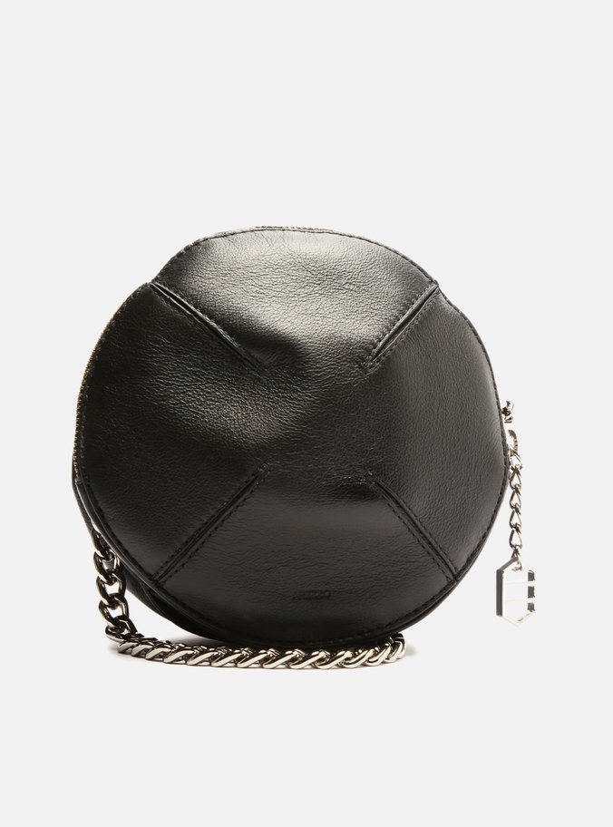 Bolsa Tiracolo Preta Couro Pequena Flor
