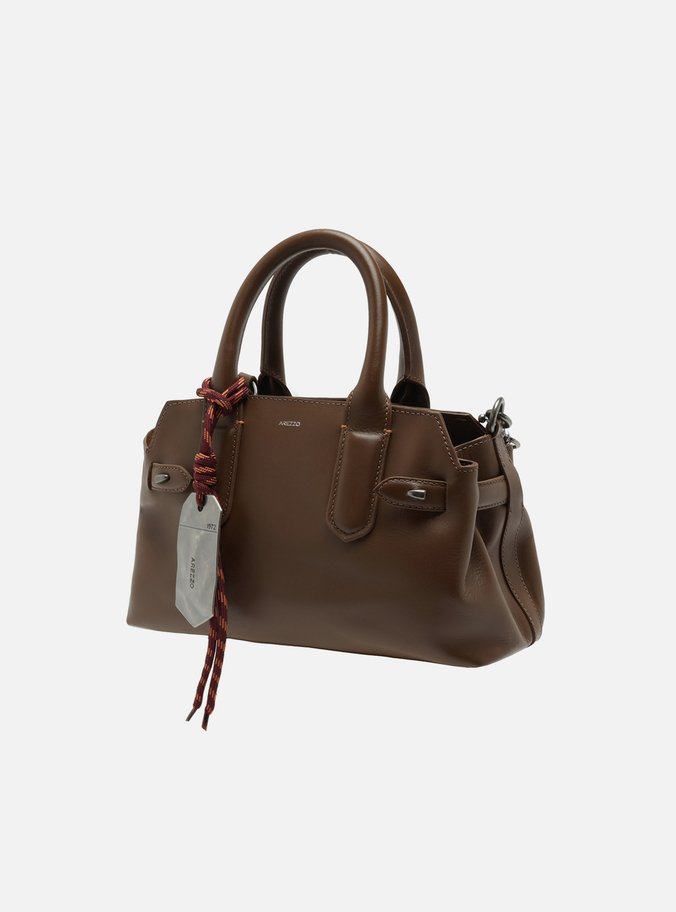 Bolsa Tote Marrom Couro Média Bag Charm Metal