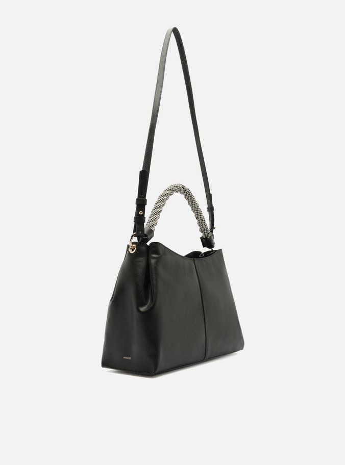 Bolsa Tote Preta Couro Grande Alça Torcida