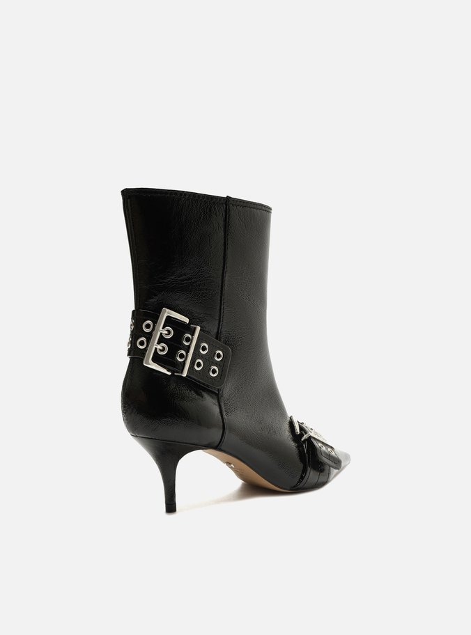 Bota Preta Cano Curto Salto Kitten Fivelas