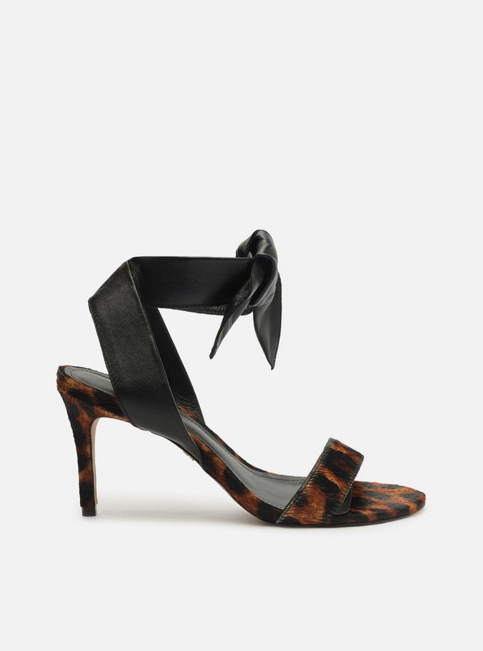 Sandália Animal Print Salto Médio Fino Amarração