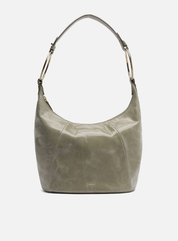 Bolsa Shoulder Verde Couro Média Argolas Alça