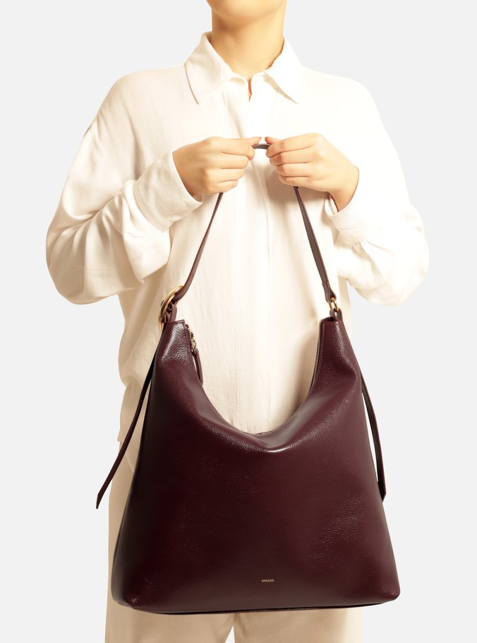 Bolsa Hobo Vermelha Couro Grande Básica