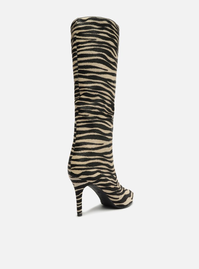 Bota Zebra Pelo Cano Longo Salto Fino