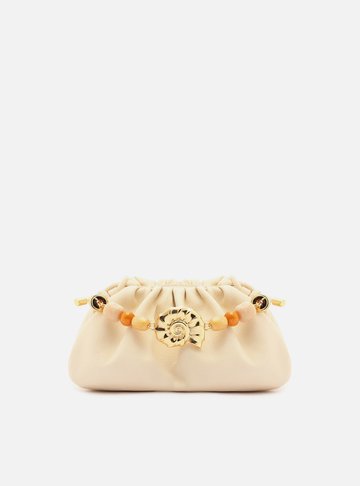 Clutch Branca Couro Média Pedrarias Concha