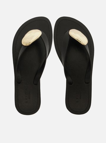 Chinelo Minimal Preto Bico Redondo Brizza