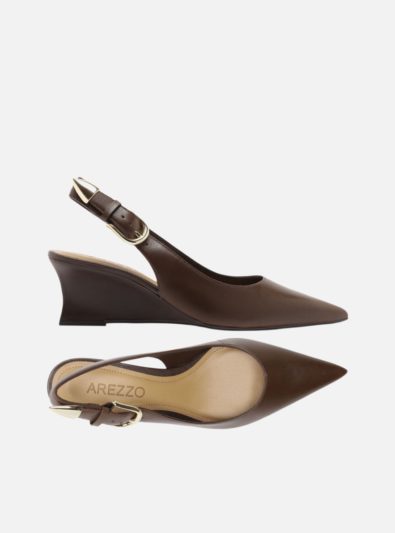 Scarpin Marrom Escuro Couro Anabela Fachete Slingback — foto 5