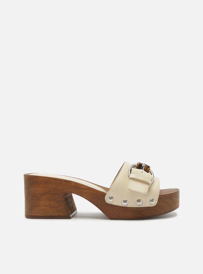 Sandália Off-White Couro Meia Pata Fivela Bambu