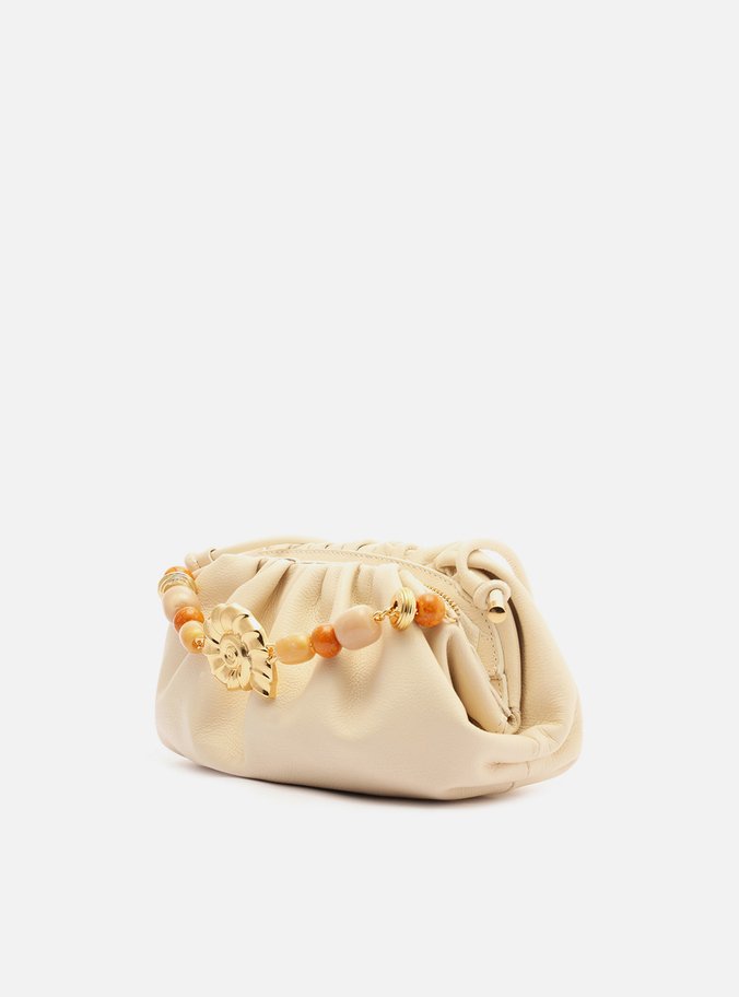 Clutch Branca Couro Média Pedrarias Concha