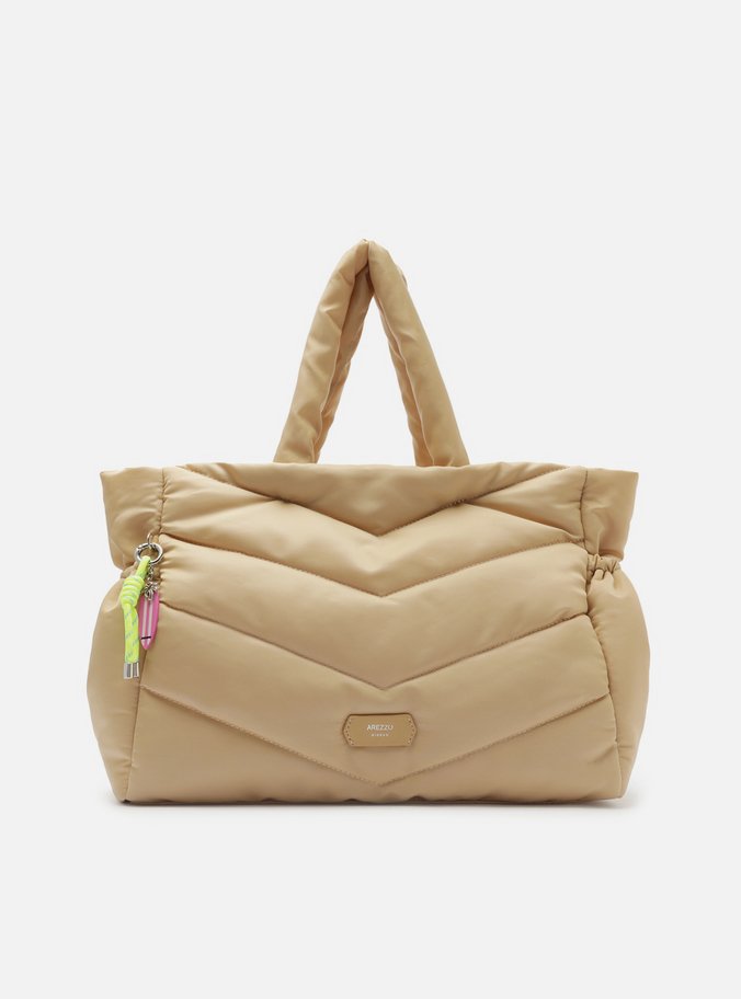 Bolsa Shopping Bege Nylon Grande Puffer