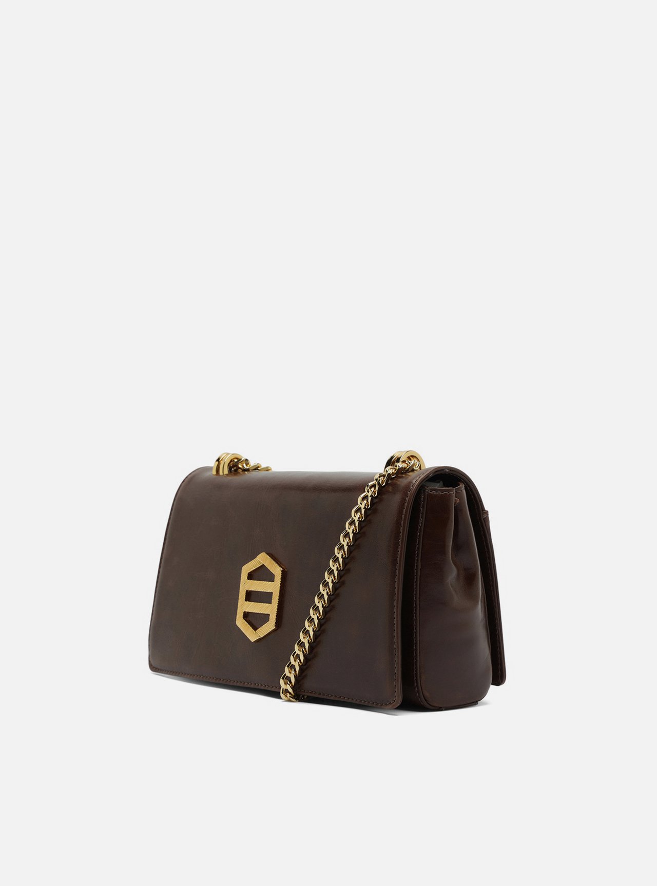 Bolsa Tiracolo Marrom Couro Média Metal Dourado — foto 2
